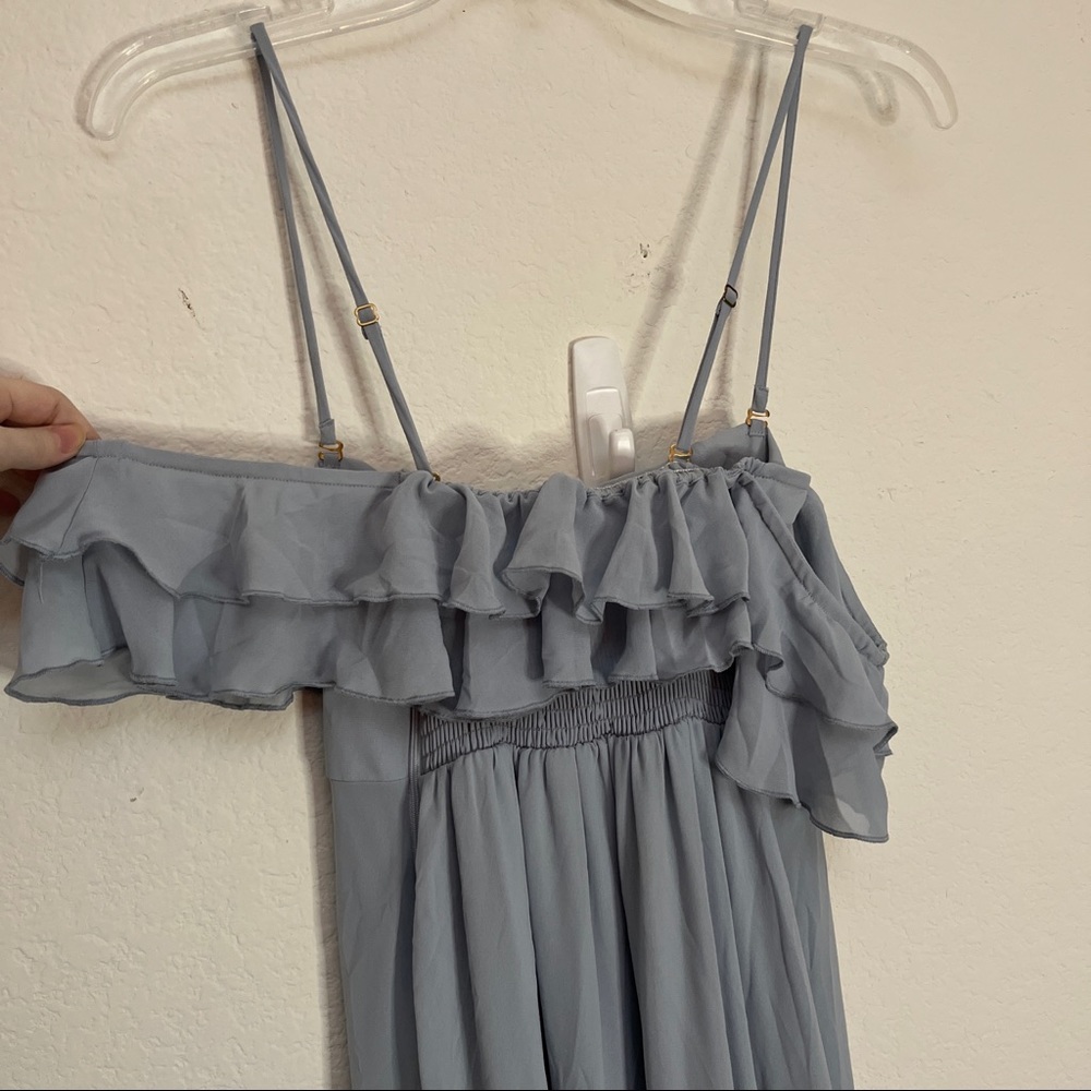 Show Me Your Mumu Blue Maxi Dress Emma Bridesmaid Steel Blue Chiffon Sz Xs - Picture 10 of 13
